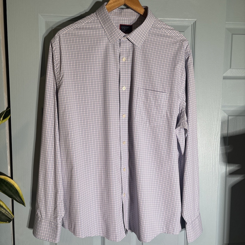 UNTUCKit Shirt Mens 2XL Pink Blue Check Plaid Dalton Wrinkle Free Button‎ Up